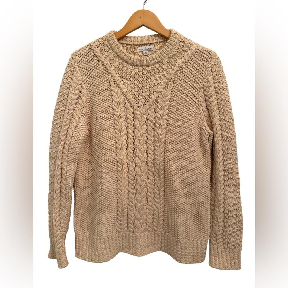 L.L. Bean Signature Cotton Fisherman Cable Knit Crew Neck Sweater Medium EUC